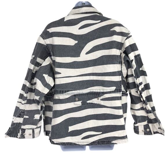 IRO Ourlandos Jacket 38/US 8 Striped Zebra Denim Snap Zip Front Quartet Pockets - Picture 2 of 12